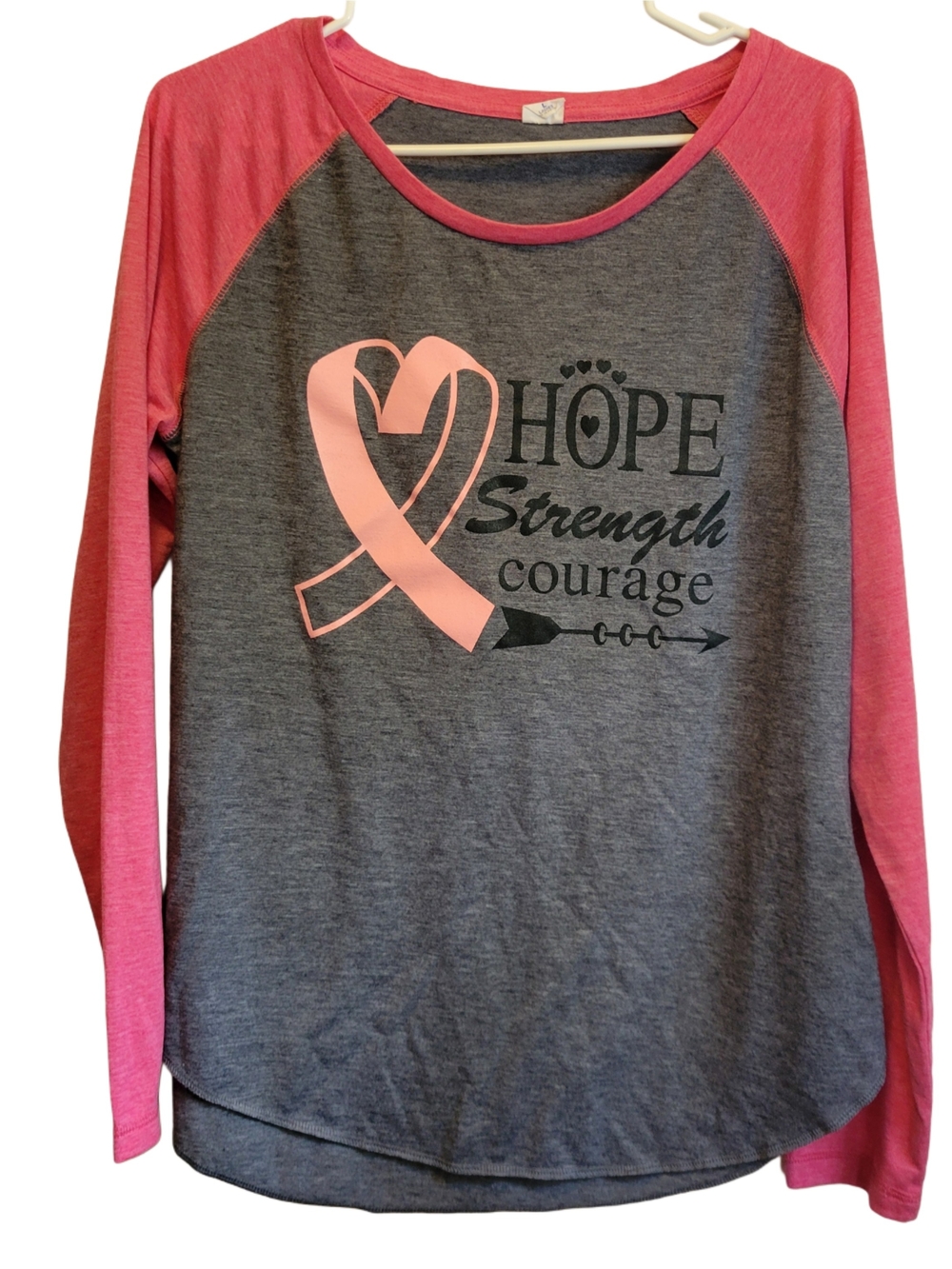 Sport-Tek Pink & Gray Raglan Hope Strength Courage Long Sleeve Tee
